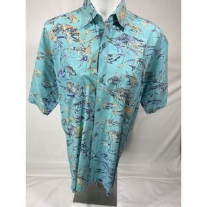 Tybee Island Fishing Shirt Men Medium Multicolor Game Fish Print Short Sleeve Co